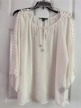 Zac & Rachel Ivory Lace-Trim Peasant Blouse